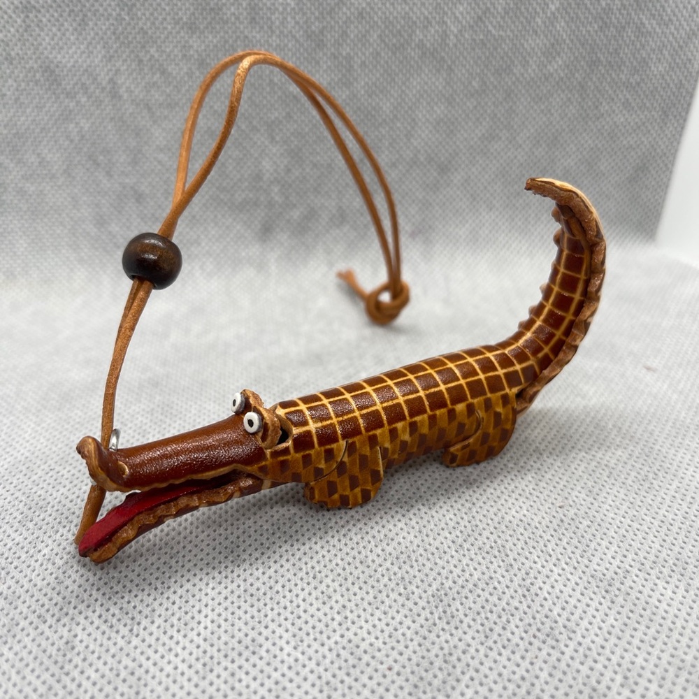 Brown Crocodile Leather Keychain Charm - Handcrafted Pet Reptile Accessory